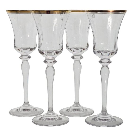 4 Mikasa Jamestown Gold Wine Glasses 8.75" shiny gold rim elegant fine crystal - Picture 1 of 9
